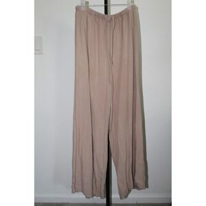 Taupe Wide Leg Elastic Drawstring Linen Blend Lounge Pants Size Small